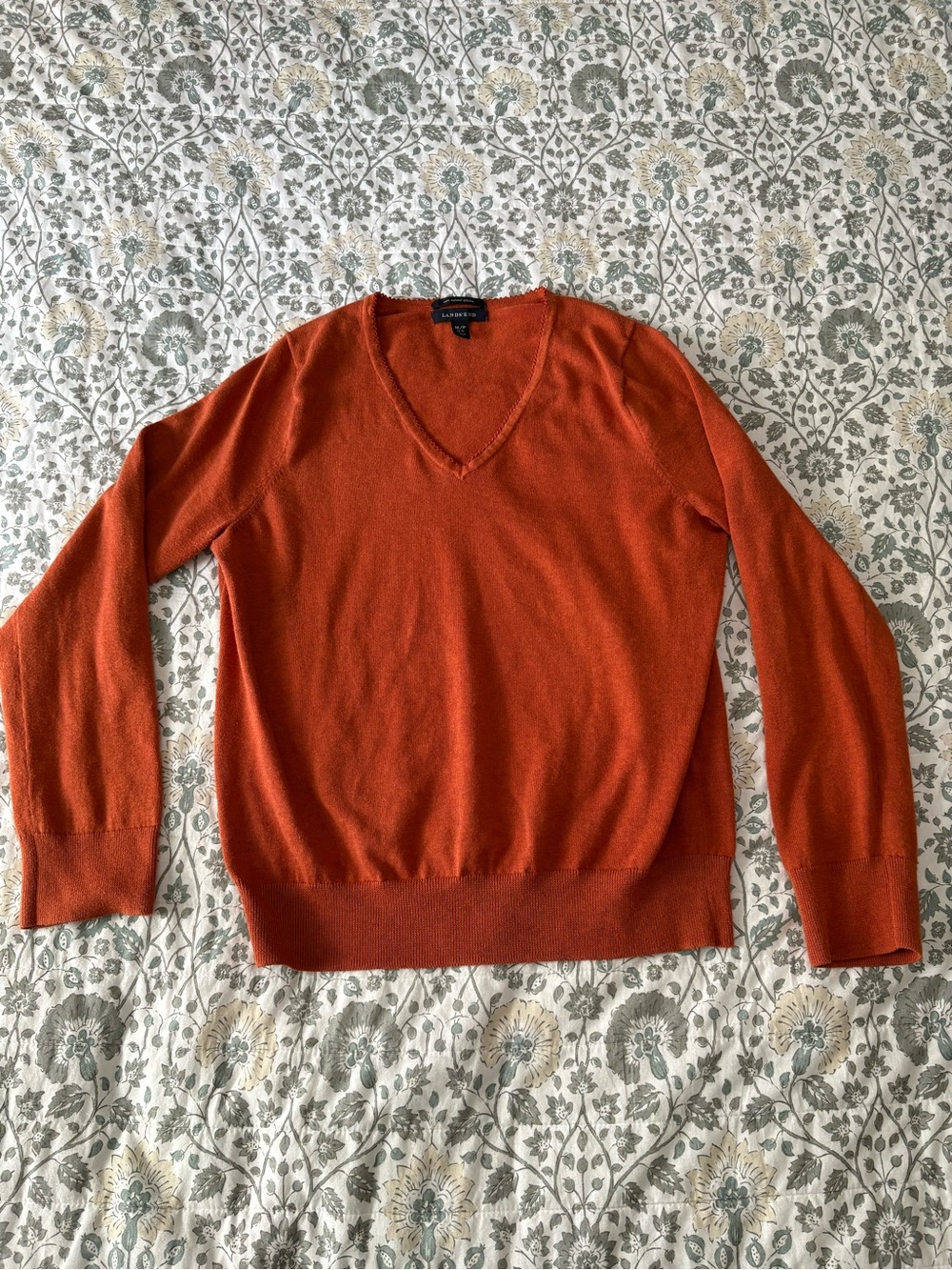 Lands' End Women's V-Neck Sweater in Burnt Orange